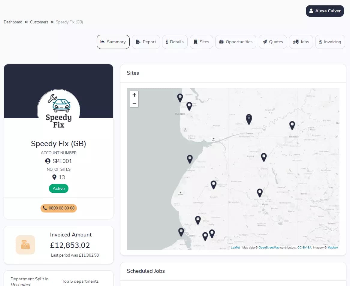 Screen capture showcasing customer relationship management features of Paperwork