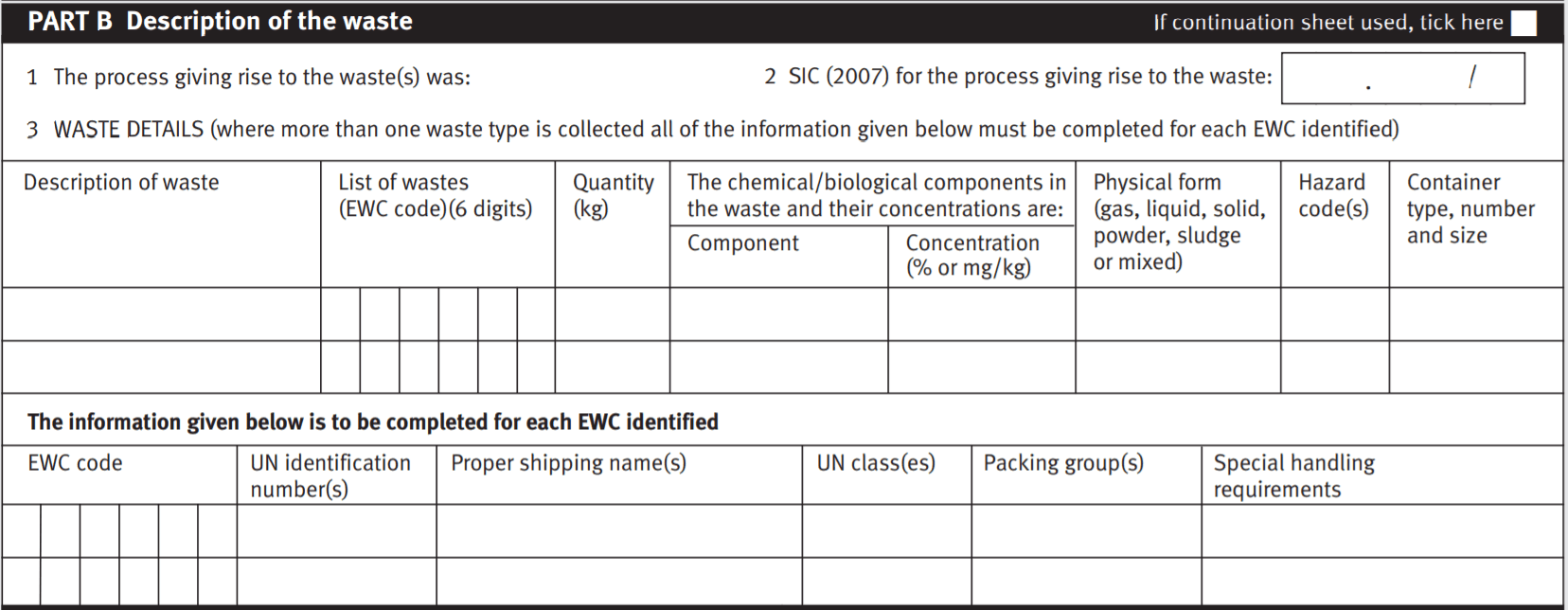 Hazardous Waste Consignment Note Part B