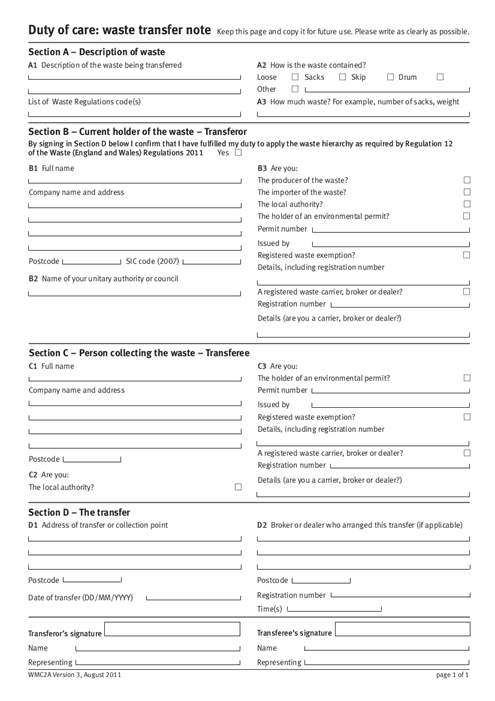 Environment Agency Example of a Waste Transfer Note