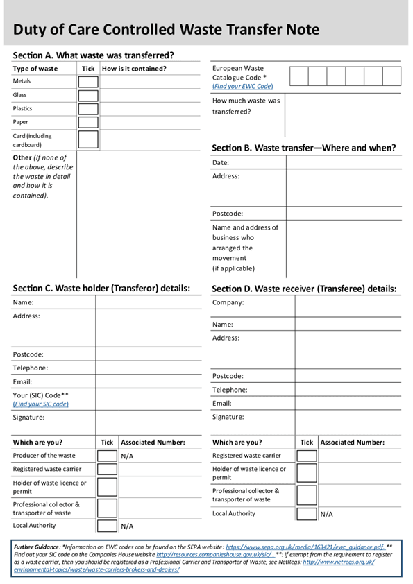 Scottish Environment Protection Agency Example of a Waste Transfer Note
