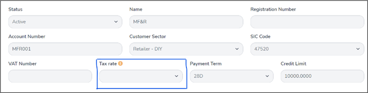 The tax rate value within the Customer details section with a blue rectangle drawn around it