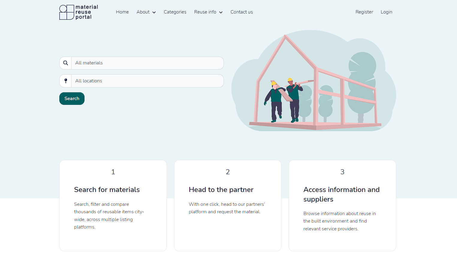 Screengrab of the Materials Reuse Platform's homepage