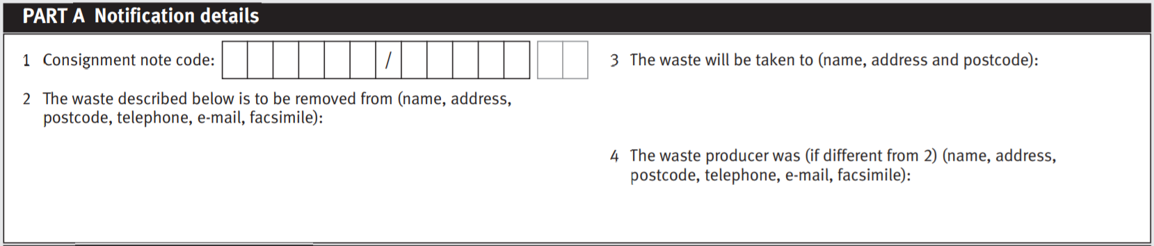 Hazardous Waste Consignment Note Part A