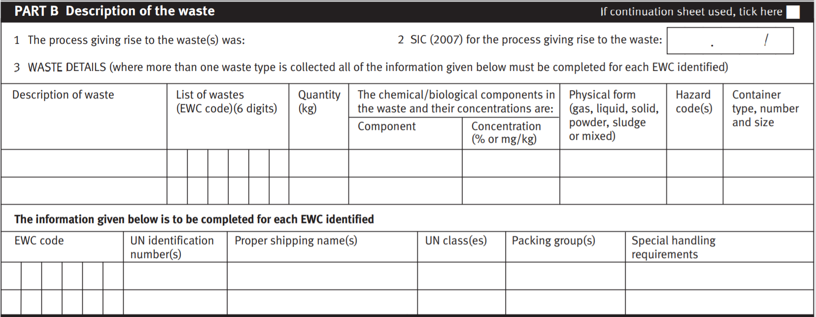 Hazardous Waste Consignment Note Part B