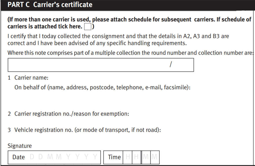 Hazardous Waste Consignment Note Part C