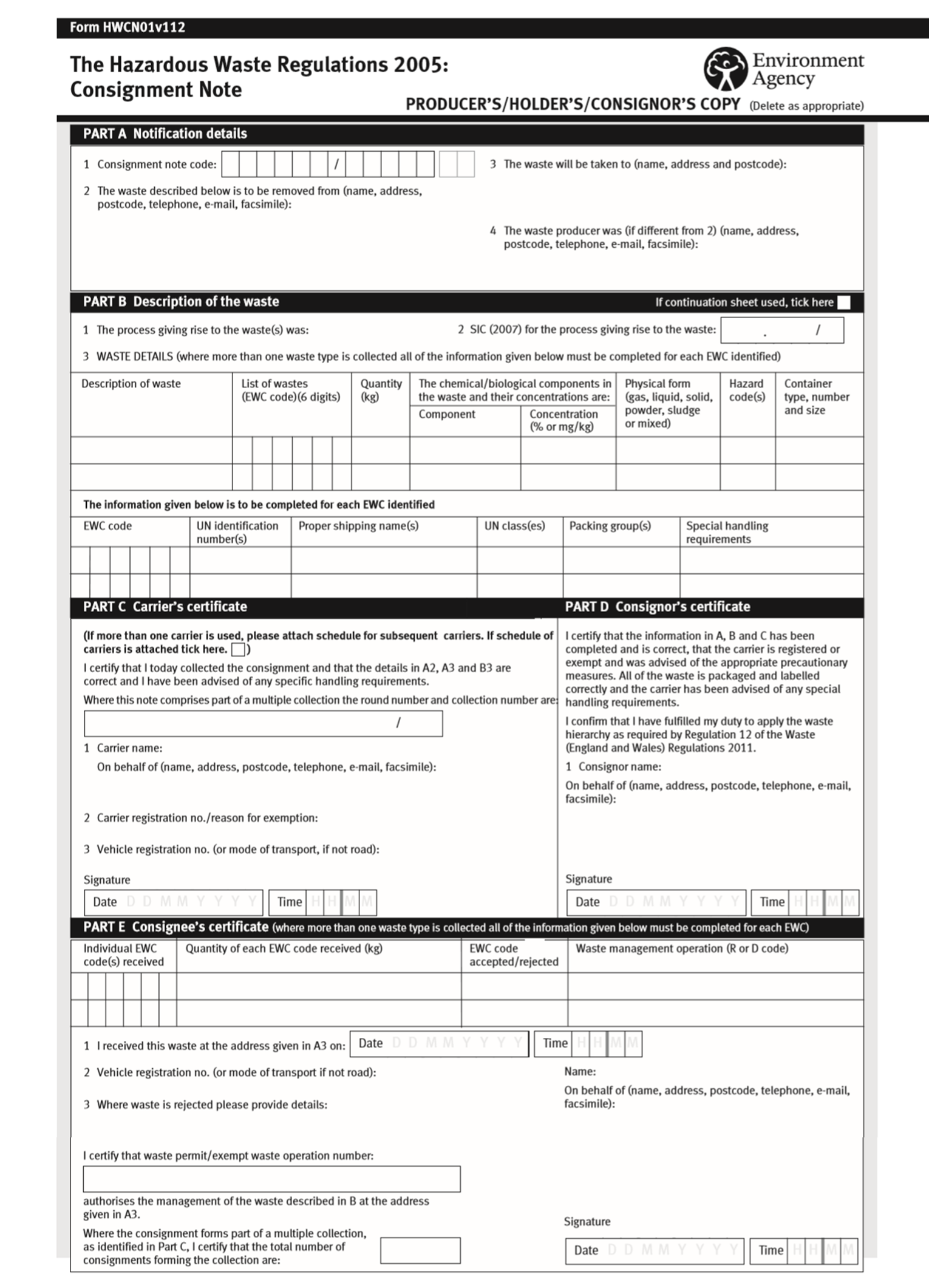 What is a hazardous waste consignment note Dsposal