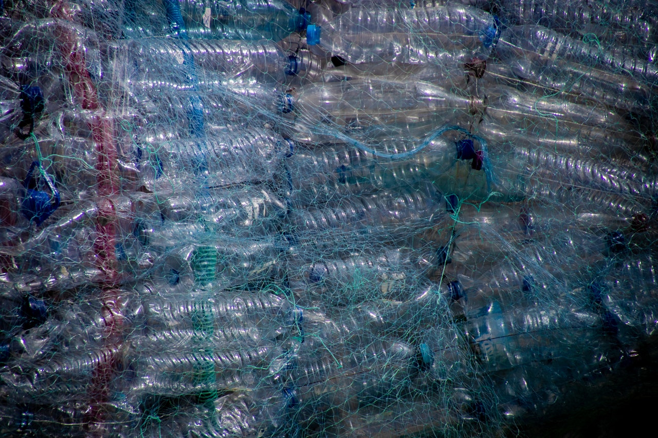 Net full of plastic bottles