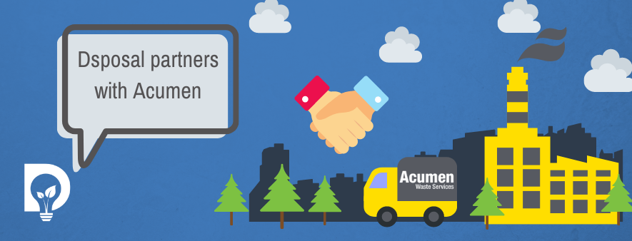 Cartoon image of Dsposal shaking hands and partnering with Acumen Waste Services
