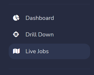 Screen grab showing Live Jobs in the side bar of Paperwork underneath Dashboard and Drill down